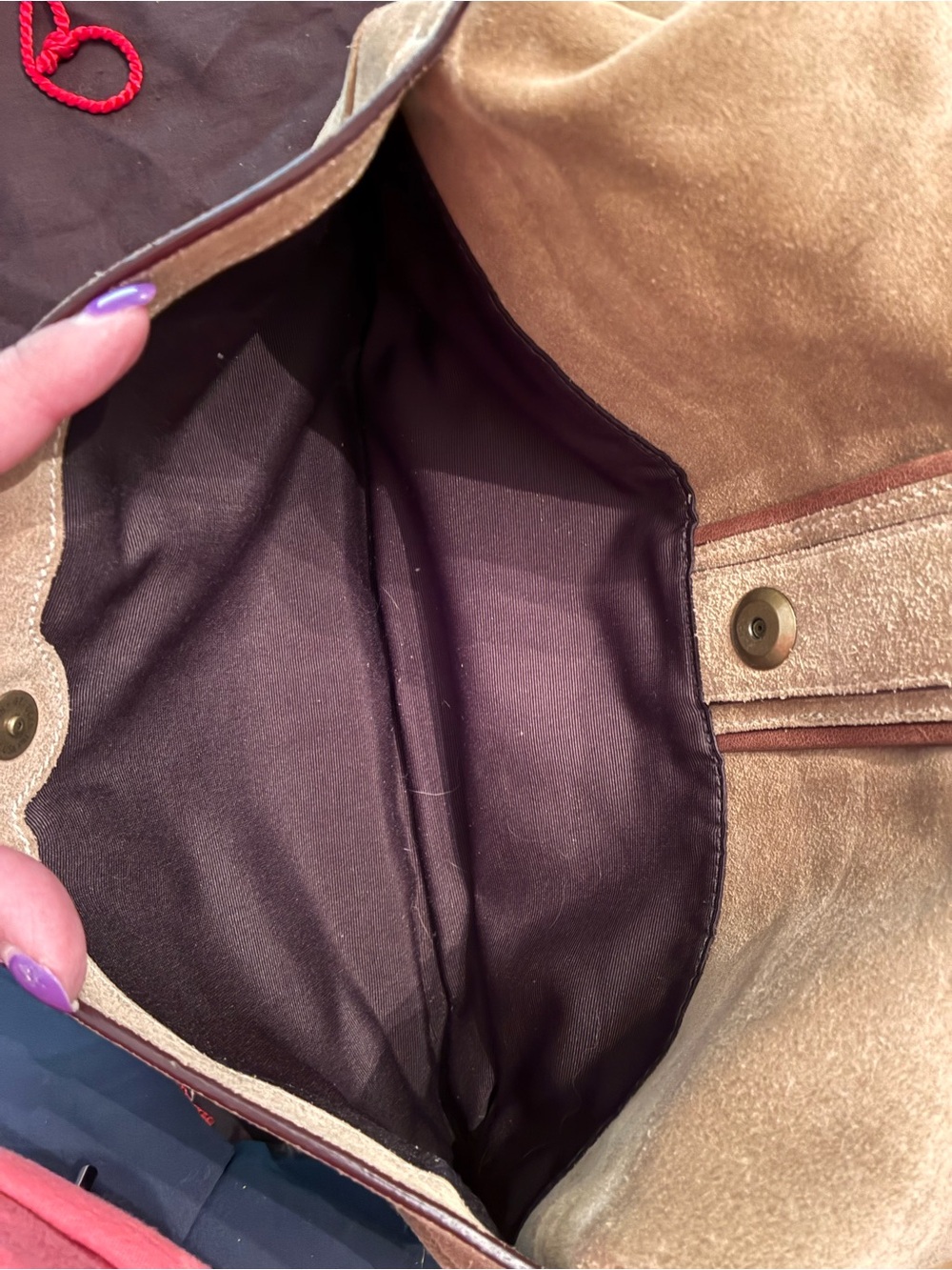 Vintage Coach Suede Hobo Bag in Tan with Burgundy Strap + Coach Suede Care Kit - Picture 7 of 14